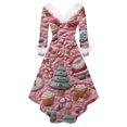 thumbnail image 3 of Christmas Dresses for Women Women's Fashion V-Neck Casual Slim Fit Christmas Print Furry Party Long Sleeve Dress for Festive Occasion,Light pink,S, 3 of 4