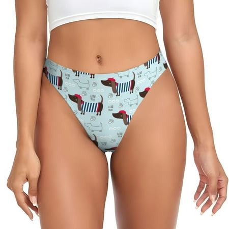 Dachshund Dog Puppy Hat Thongs for Women - No Show Seamless Womens Thongs Underwear  Stretch G String Thongs for Women  Ladies Breathable Thong Bikini Panties Briefs