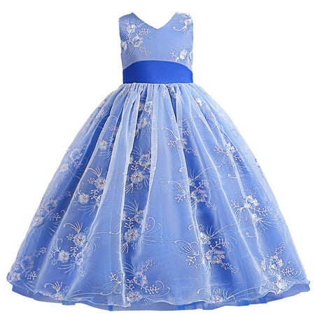 

Penkiiy Kids Dress Girls Sleeveless Princess Dress Bow Tie Lace Flowers Mesh Dress Tufted Dress Dresses for Toddler Girls 7-8 Years Dark Blue 2023 Summer Deal