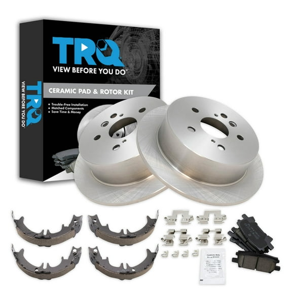 TRQ Rear Brake Pad & Rotor Kit Brake Pads Brake Rotor Parking Brake Shoe Set Ceramic Fits Select 2004-2006 Lexus RX330 2007-2009 RX350 2006-2008 RX400h 2004-2007 Toyota Highlander