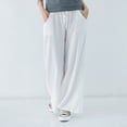 thumbnail image 3 of REALiKUN Women's Cotton Linen Pants Lightweight Wide Leg Pants Casual Loose Drawstring High Waist Palazzo Pants, 3 of 4