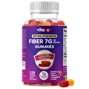 Vitabod Fiber Gummies 7G Per Serving for Digestive Health & Regularity, Prebiotic GOFOS™ Plant-Based Fiber, No Sugar Added, Vegan, Berry Peach Strawberry, 120 Gummies (Adults, Women & Men)