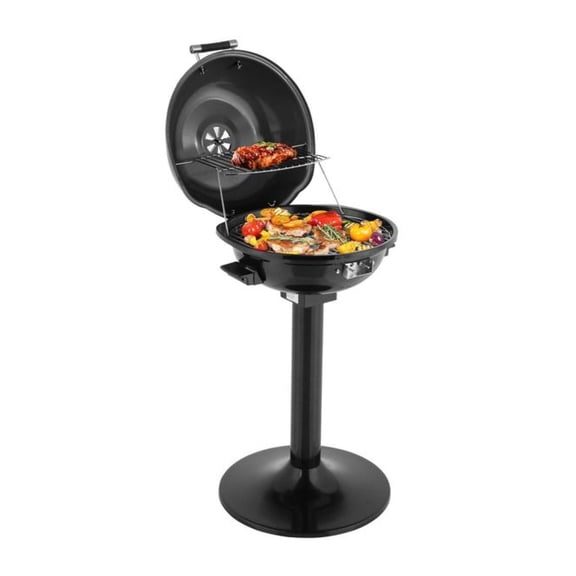 Electric BBQ Grill with Stand, 1600W Portable Indoor/Outdoor Grill - Black, Double Layer Grill for Patio, Apartment, Smokeless & Easy to Use as picture