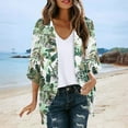 thumbnail image 2 of BangWanChi Beach Cover ups for Women 2024 Women's Summer Floral Print Puff Sleeve Cardigan Loose Cover Up Casual Blouse Summer Trendy Tops, 2 of 5