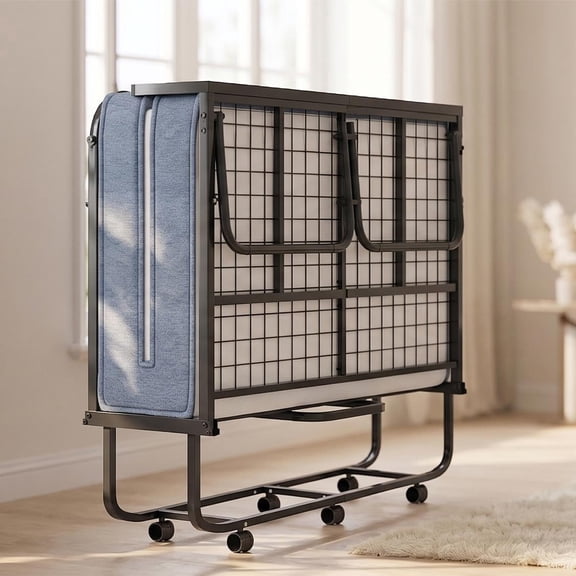 Mjkone Full Size Folding Bed with Mattress,Rollaway Bed for Adults,Foldable Rollaway Bed with Wheels for Bedroom/Guest Room