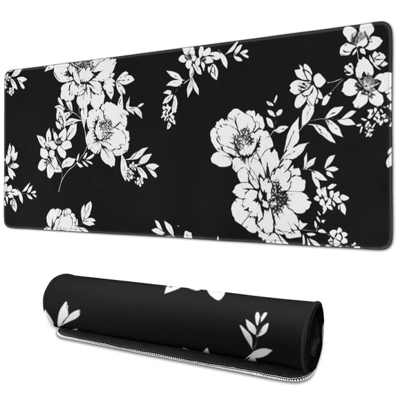 Long Mouse Pads for Desk,Pioneer Flower Floral Print Pattern Desk Mats on Top Of Desks, Desk Mouse Pad Extra Large with 3mm Non-Slip Base and Stitched Edge for Gaming,Office,Work,Home 31.5"x11.8"