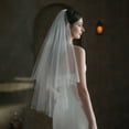 thumbnail image 2 of Hand-Beaded Double-Layer Bridal Veil - White, Minimalist, Vintage, Heavy Craftsmanship | Proposal Prop, 2 of 9