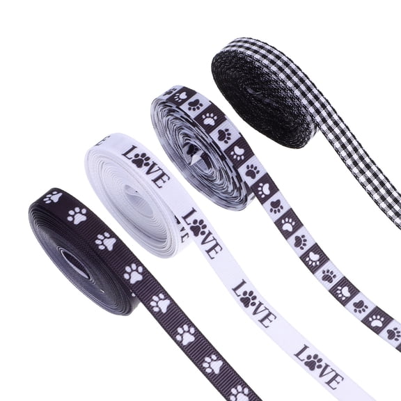 FENGGUIQU 4 Rolls Polyester Paw Print Ribbons Pet Lover Accessories for Present Packaging