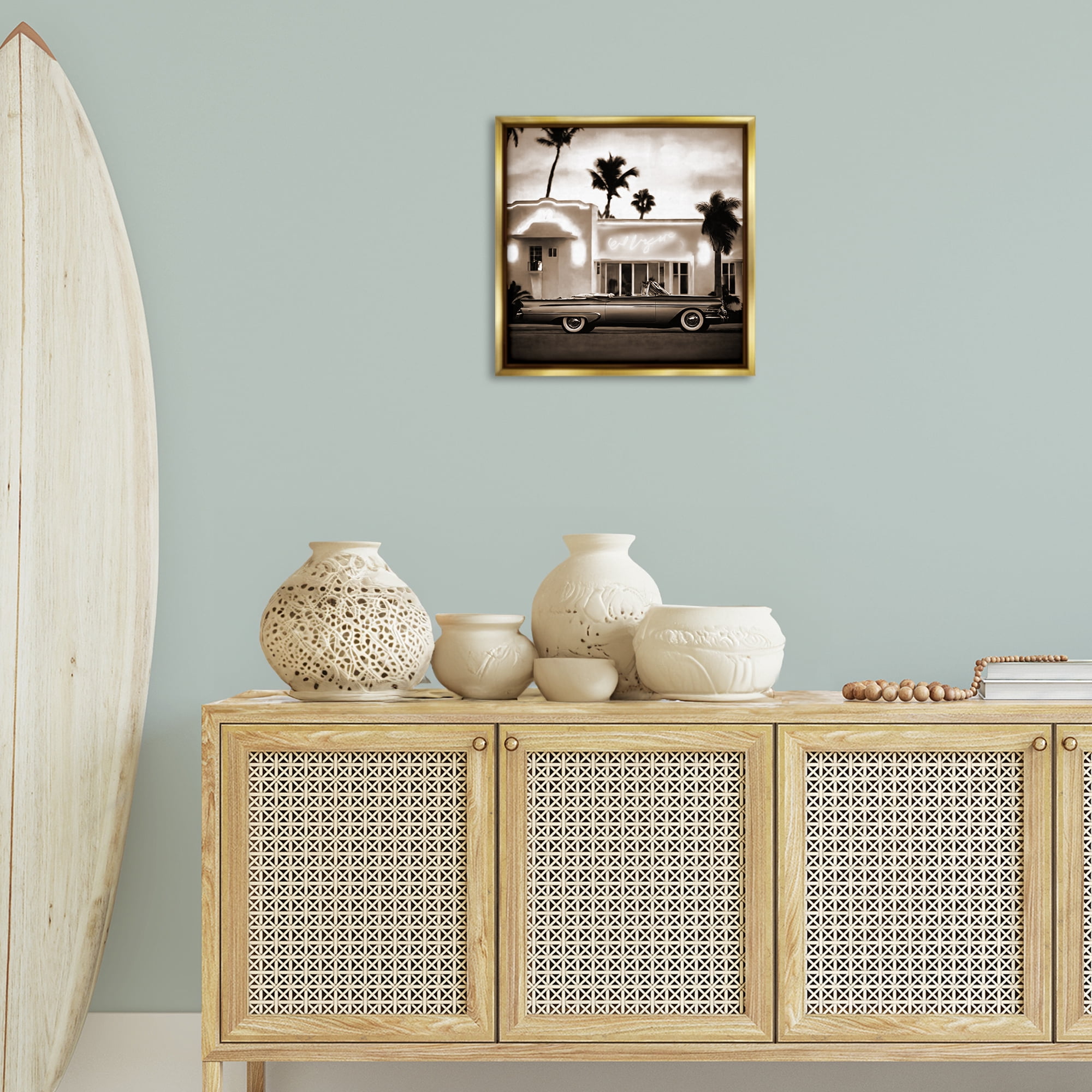 Stupell Industries Sepia Classic Car Transportation Painting Gold Floater Framed Canvas Art Print Wall Art, 18 x 18