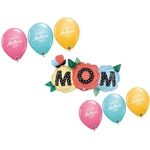 LOONBALLOON Mother's Day Theme Balloon Set, 47 Inch Mom Butterfly Flowers Balloon and 6x Latex Balloons