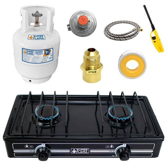 Combo Parrilla 2Q-N + kit conexion + Tanque Super Flama DUO FLAMA BLACK