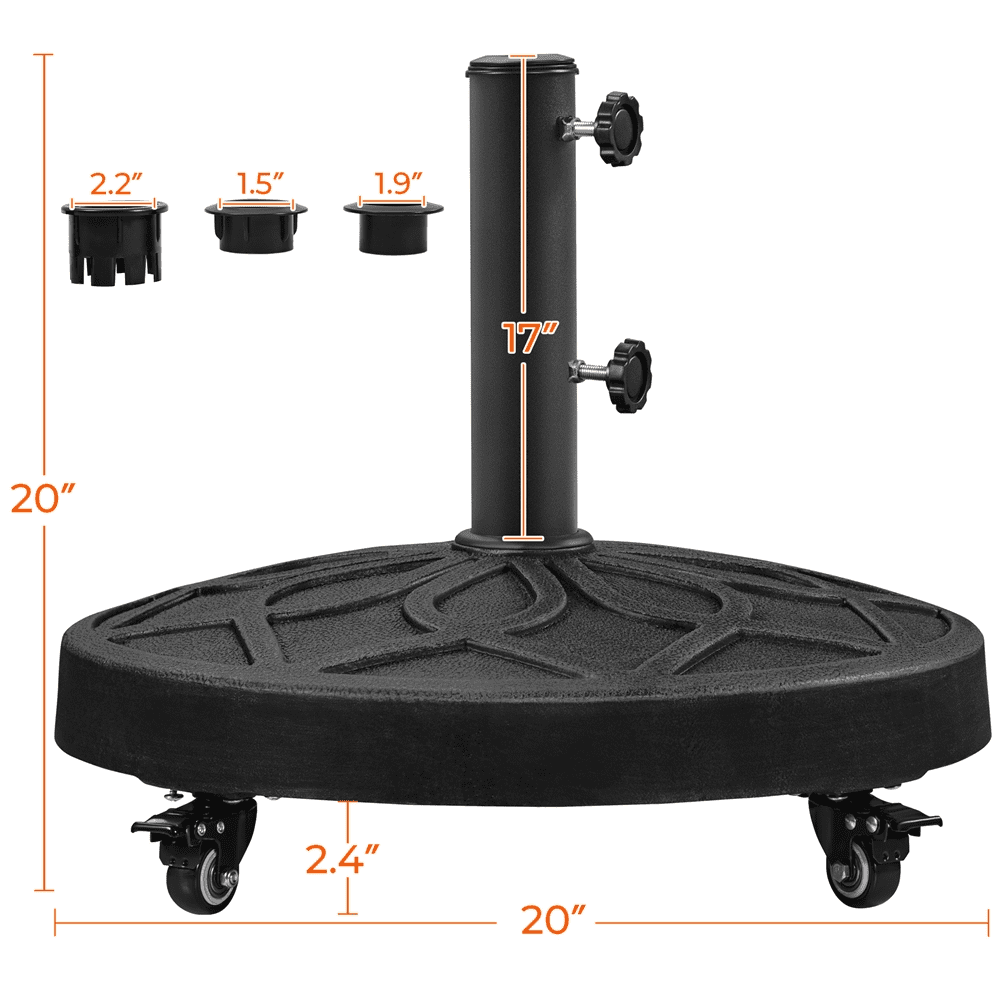 Renwick Outdoor 20" Patio Market Umbrella Base Stand with Wheels, Black
