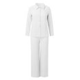 thumbnail image 4 of HJYCHN Women Summer Two Piece Outfit Set with Long Sleeve Blouse and Flowy Wide Leg Pants for Casual Comfort and Beach Wear White XXXL, 4 of 5