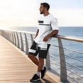 thumbnail image 7 of Sewkxo Men's 2 Piece Outfits Color Block Striped Print T Shirt and Shorts Set Casual Summer Tracksuit,White 4XL, 7 of 7