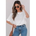 thumbnail image 4 of I AM A FASHION JUNKY White Eyelet Pattern Boat Neck Casual Tee (White, L, 97%Polyester+3%Elastane), 4 of 8