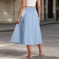 thumbnail image 5 of WQNVRNR Womens Max Skirt- Elastic Waist Casual Pleated Zip Button Summer A-Line Long Skirts Light Blue Size 2XL, 5 of 7