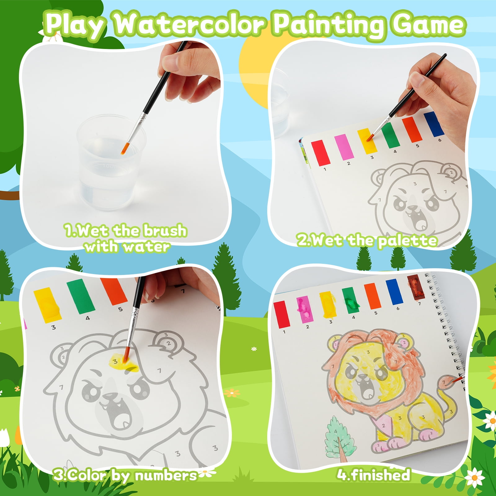 MYDOVA Sticker with Water Books for Toddlers, Mess Free Watercolor Painting Activity for Kids Ages 3-8, Art Craft Coloring Gift with Brush, Airplane Travel Activities for Toddlers