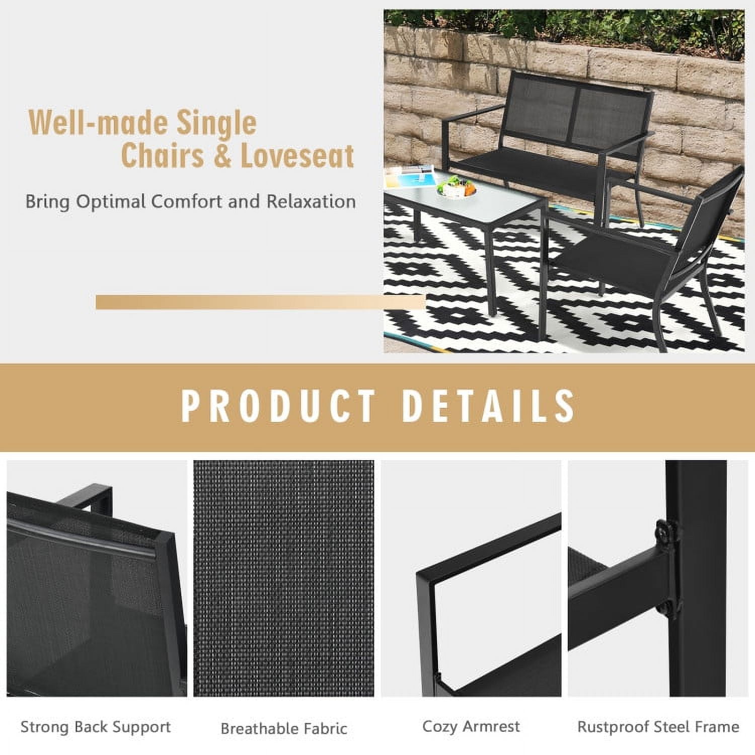 Aimee Lii 4 PCS Patio Furniture Set Sofa with Coffee Table Steel Frame, Outdoor Patio Furniture Sets, Gray Aimee Lii 4 PCS Patio Furniture Set Sofa with Coffee Table Steel Frame, Outdoor Patio Furniture Sets, Gray