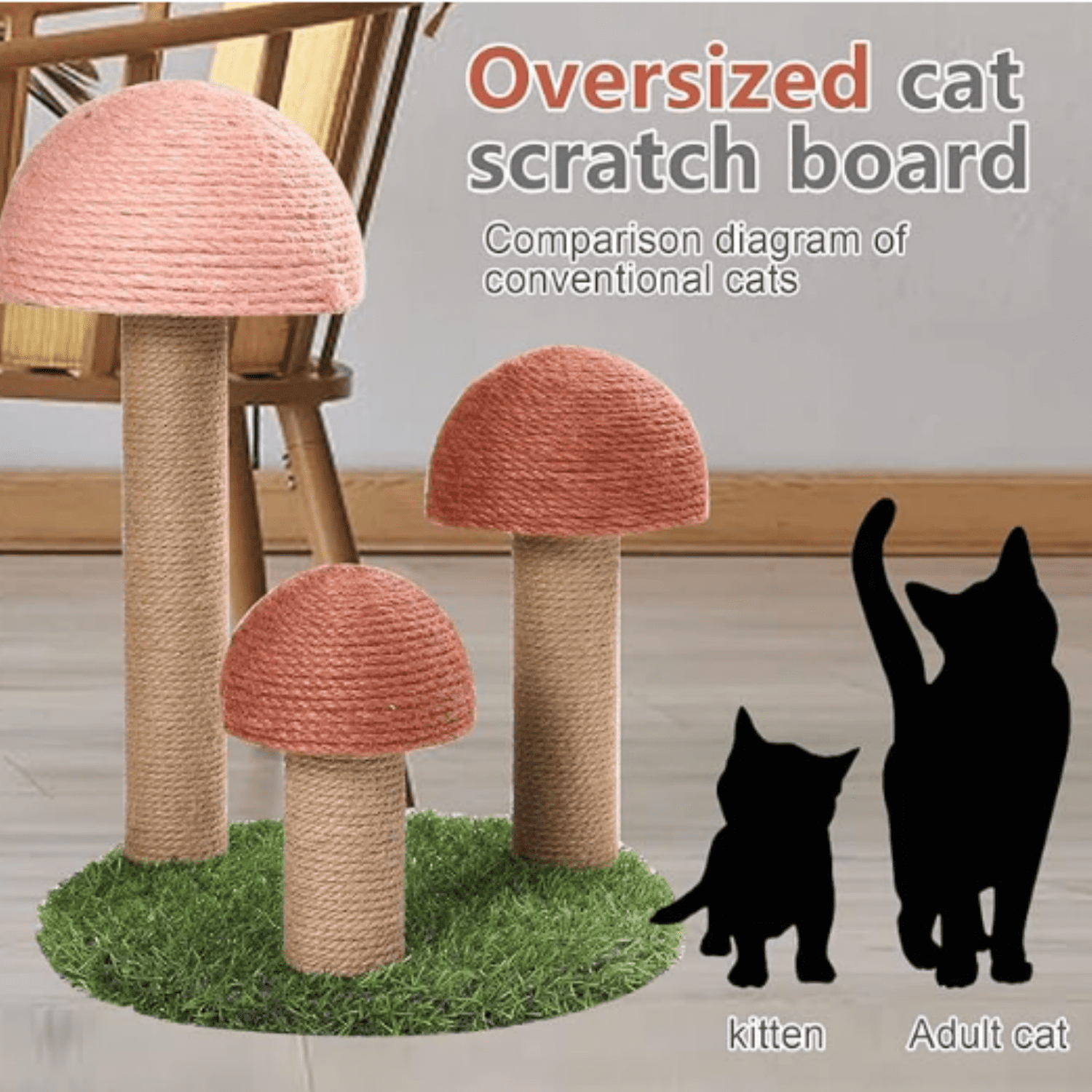 Cat Scratching Post, Mushroom Claw Scratching Post for Cat, Natural Sisal Cat Scratchers with 3 Mushroom Pole, Cat Interactive Toys