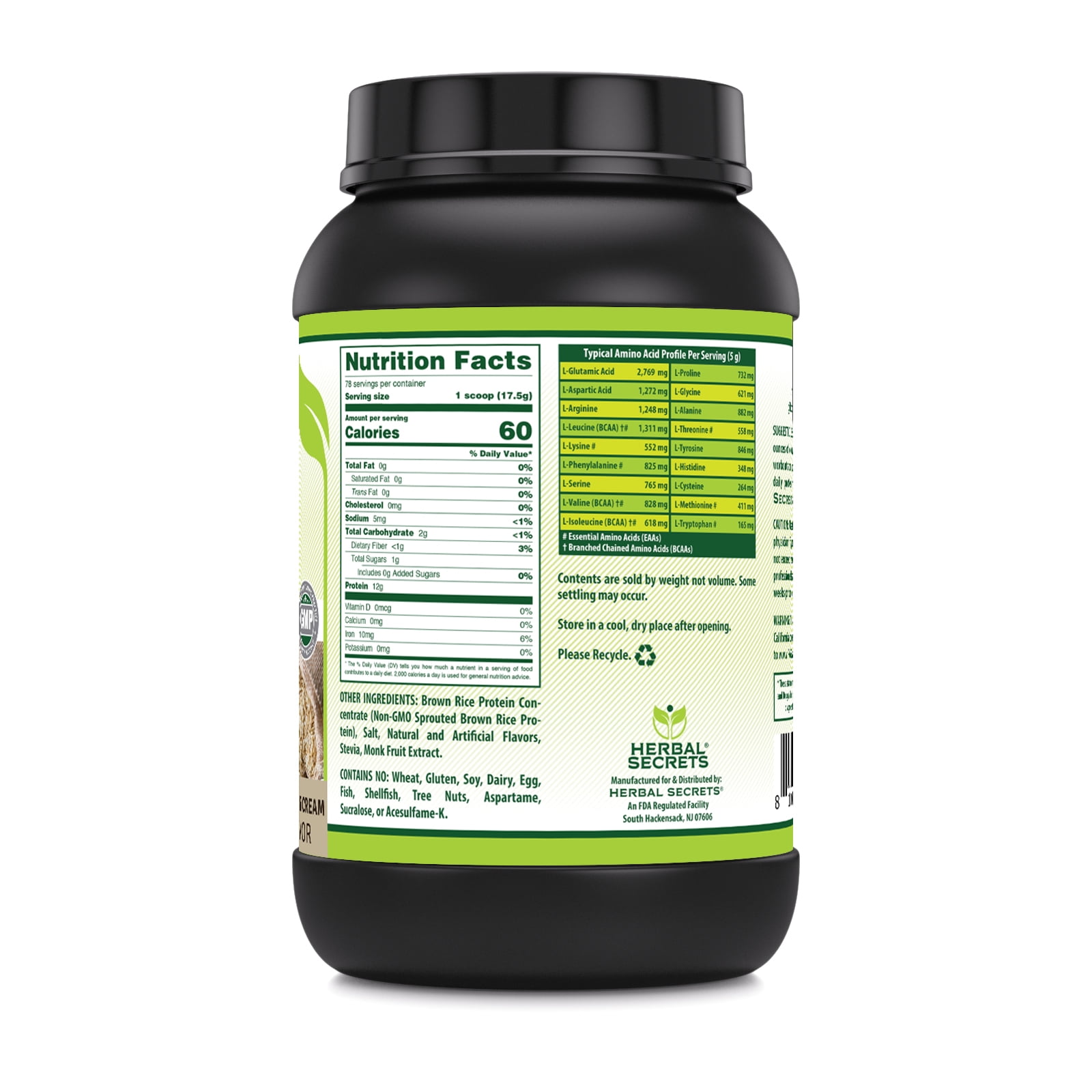 Herbal Secrets Organic Brown Rice Protein Powder - 3 lbs (Non-GMO) Cookies & Cream - Supports Muscle Recovery, Promotes Healthy Weight Management*