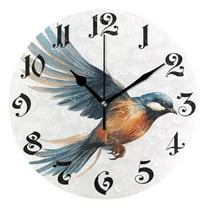 Wall Clock 10 Inch Silent Non-Ticking 8 Bird in Blue Battery Operated Rustic Retro for Living Room Home Kitchen Bathroom