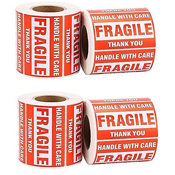 4 rollos de pegatinas frágiles de 2 x 3 pulgadas frágiles: manipule con cuidado