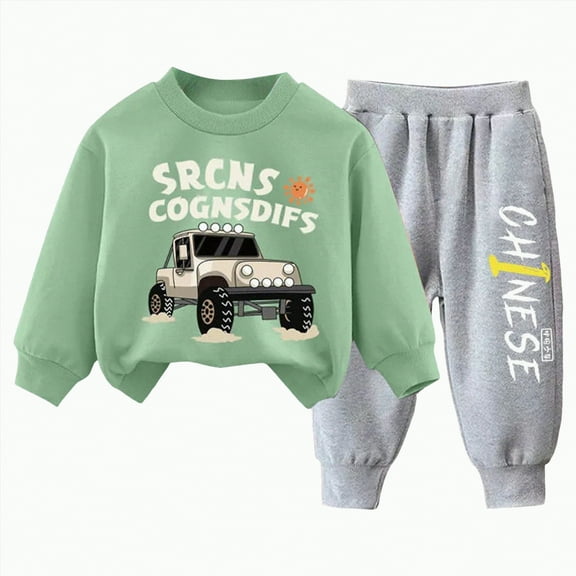 UAYOTSE Toddler Baby Boy Fall Winter Outfits Sweatshirt Casual Pants 2Pcs Clothes Set(5-6 Years,B411-Green)