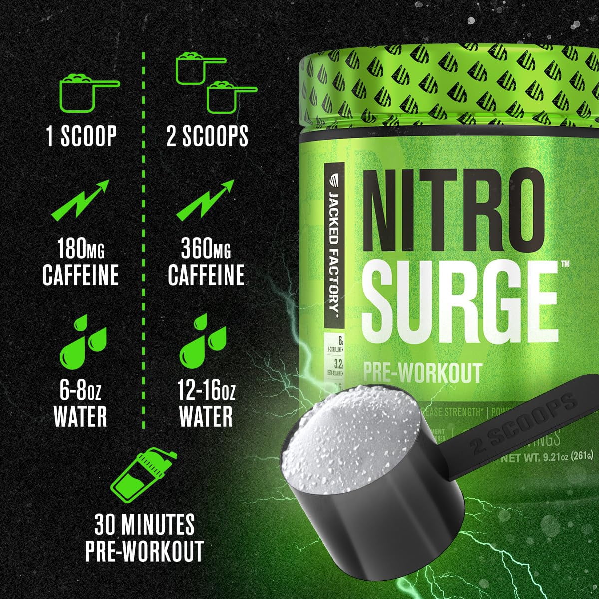 Jacked Factory NITROSURGE Pre Workout Supplement - Endless Energy, Instant Strength Gains, Clear Focus and Intense Pumps - NO Booster & Powerful Preworkout Energy Powder - 30 Servings, Black Cherry