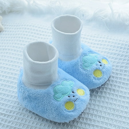 

TOWED22 Boots For Toddler Boys Baby Girl Boy Soft Cotton Booties Non Skid Crib Shoes Socks Winter Baby Slippers Blue