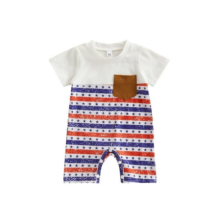 

Canis Toddler Boys Romper Short Sleeve Stars/Striped Summer Short Jumpsuit