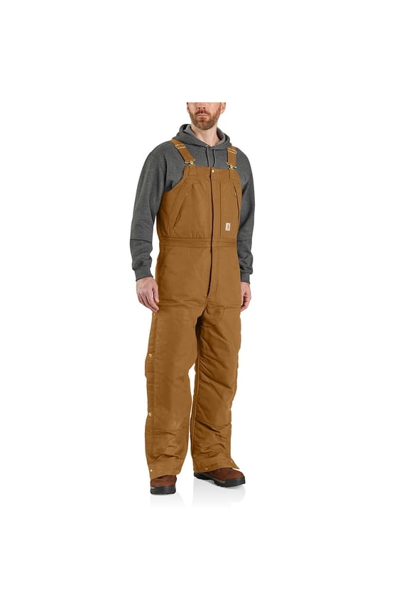 Men's Loose Fit Firm Duck Insulated Bib Overalls with Arctic Weight Insulation, CORDURA Reinforced Kick Panels, Carhartt Brown, 4XL Tall, 106682