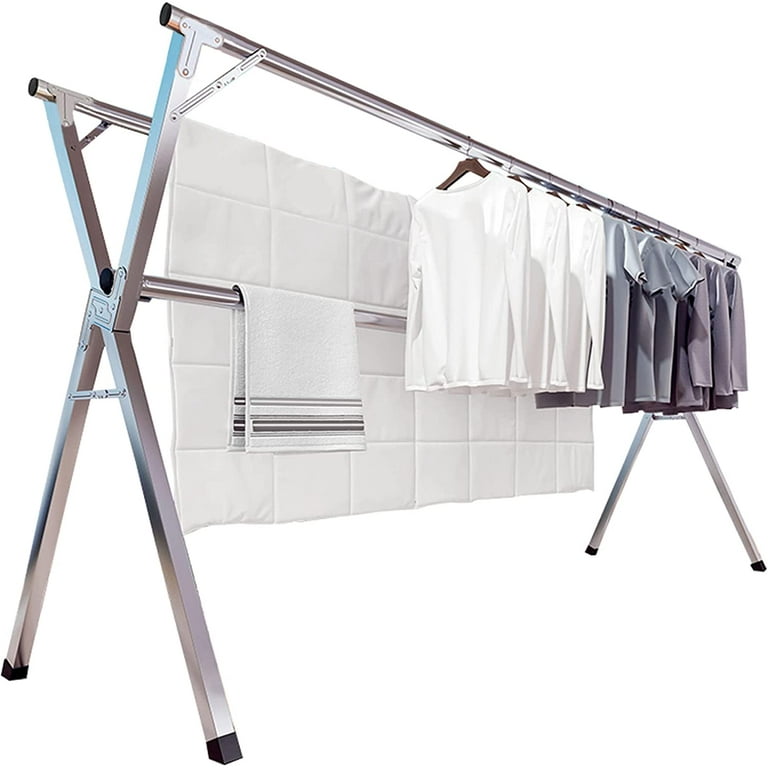 JAUREE 95 Inches Clothes Drying Rack Clothing Folding Indoor Outdoor, Heavy  Duty Stainless Steel Laundry Drying Rack, Foldable Portable Garment Rack