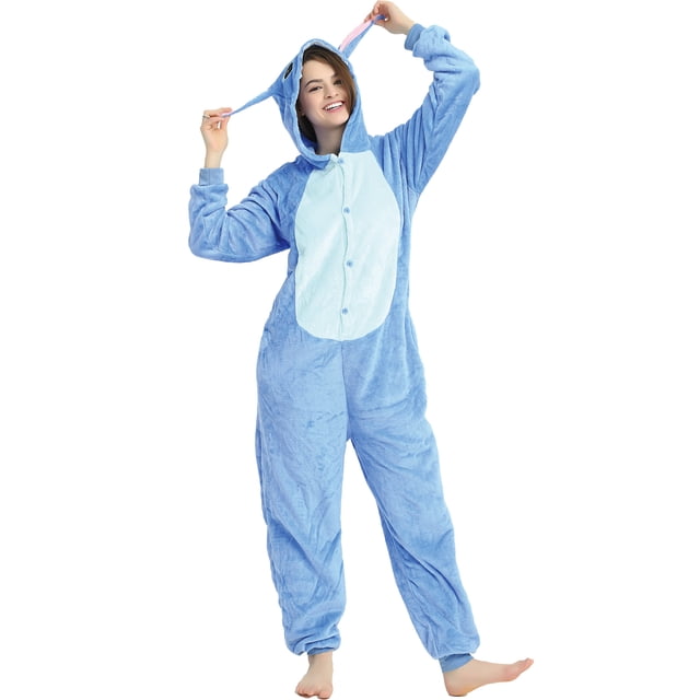 Pijama de una pieza con dibujos de animales, disfraz de cosplay de Stitch, Kigurumi, unicornio, león, franela, ropa de dormir unisex para adultos y niños