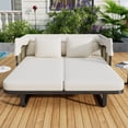 thumbnail image 2 of 57" Outdoor Patio Daybed Rattan Daybed Outdoor Sunbed with Detachable Pillows for Patio, Backyard, Pool, Beige, 2 of 9