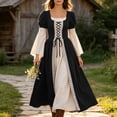 thumbnail image 2 of Renaissance Dress for Women Halloween Medieval Costume Long Sleeve Victorian Lace up Dresses Peasant Gothic Fairy Witch Dress Black M, 2 of 9