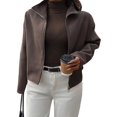 thumbnail image 3 of Women'S Jacket Zip Up Mock Neck Long Sleeve Casual Jackets Outerwear Brown XL, 3 of 8
