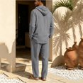 thumbnail image 4 of Delconic Mens Linen Blend Two Piece Set Hooded Half Placket Long Sleeve Shirt and Straight Leg Pants Casual Vacation Outfit Gray 3XL, 4 of 8
