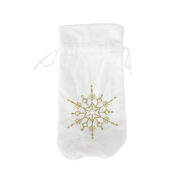 Funda navideña de felpa Toystoory para botella de vino con cordón bordado de copos de nieve dorado