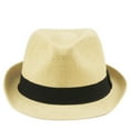 thumbnail image 2 of Unisex's Short Roll Up Brim Straw Fedora Hat Trilby Cuban Panama Summer Beach, 2 of 4