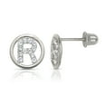 thumbnail image 1 of Solid 14k White Gold Small CZ Cubic Zirconia Simulated Diamond Circle A Z Letter Name Personalized Monogram Initial Stud, 1 of 3