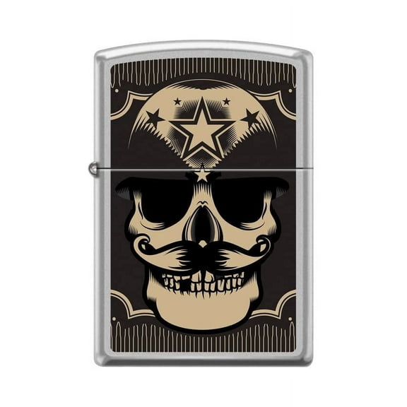 Zippo Lighter-Military Skull Two Satin Chrome Windproof Lighter #Z5407