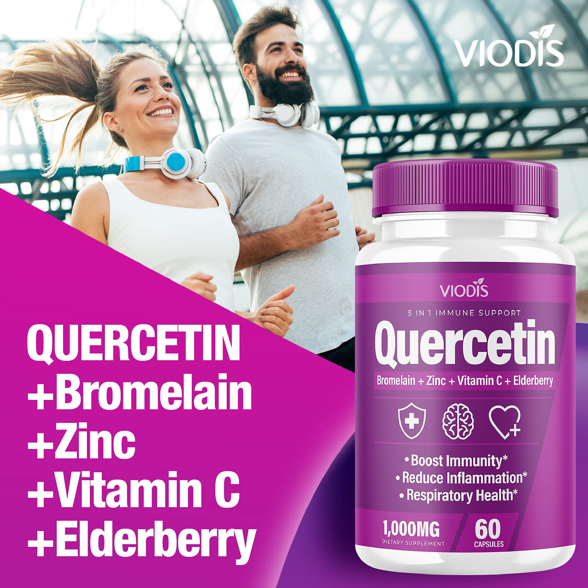 Buy 2 Pack) Quercetin with Bromelain Vitamin C Zinc Elderberry 1000mg