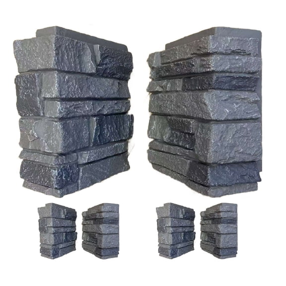 4-Pack Faux Ledge Stone 90 Degree Outside Corner Pieces for Stacked Wall Panels, 13H x 10W x 4D inches, Iron Gray