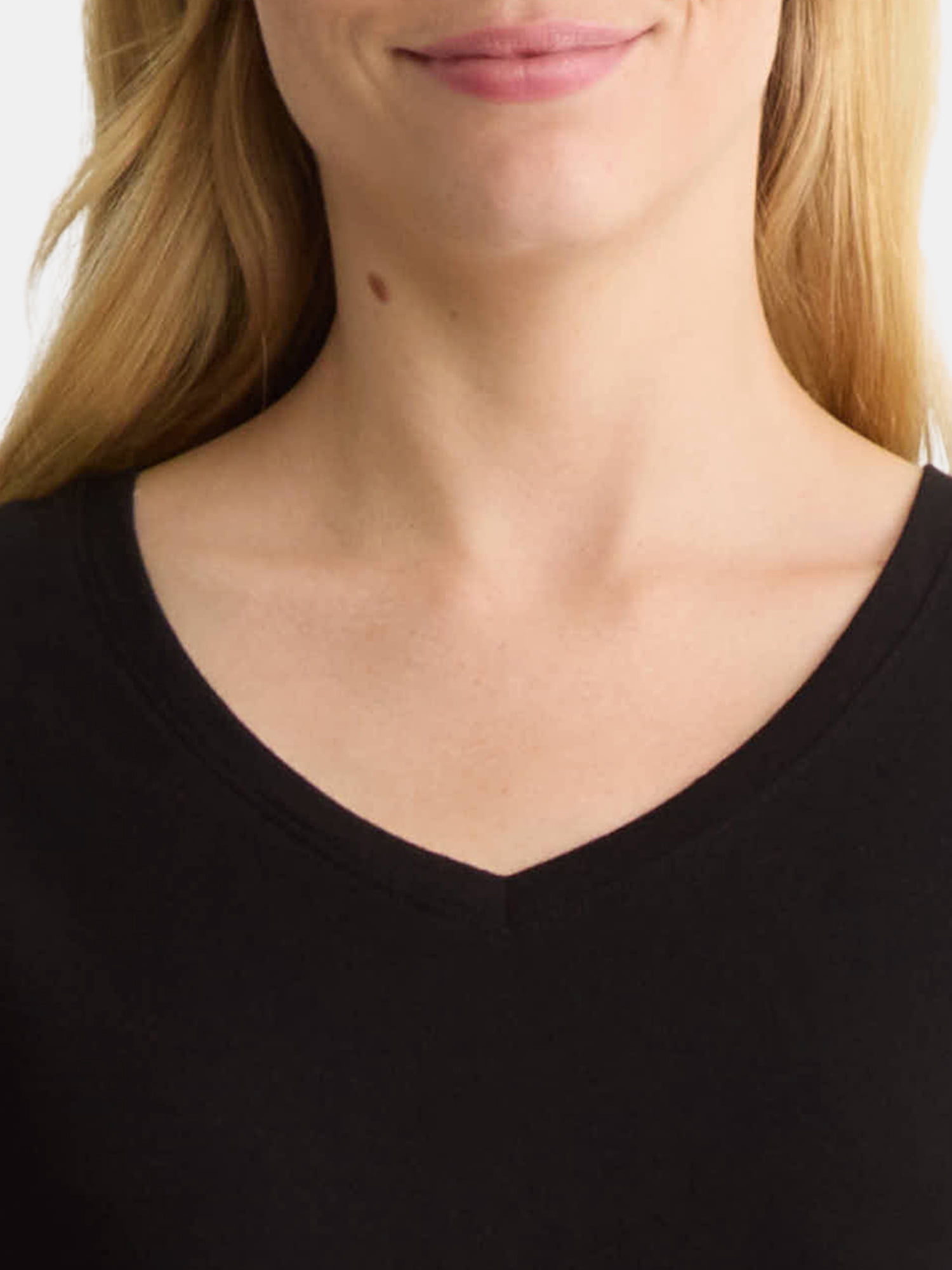 Time and Tru Women's Cotton V-Neck Tee with Short Sleeves, Sizes XS-4X