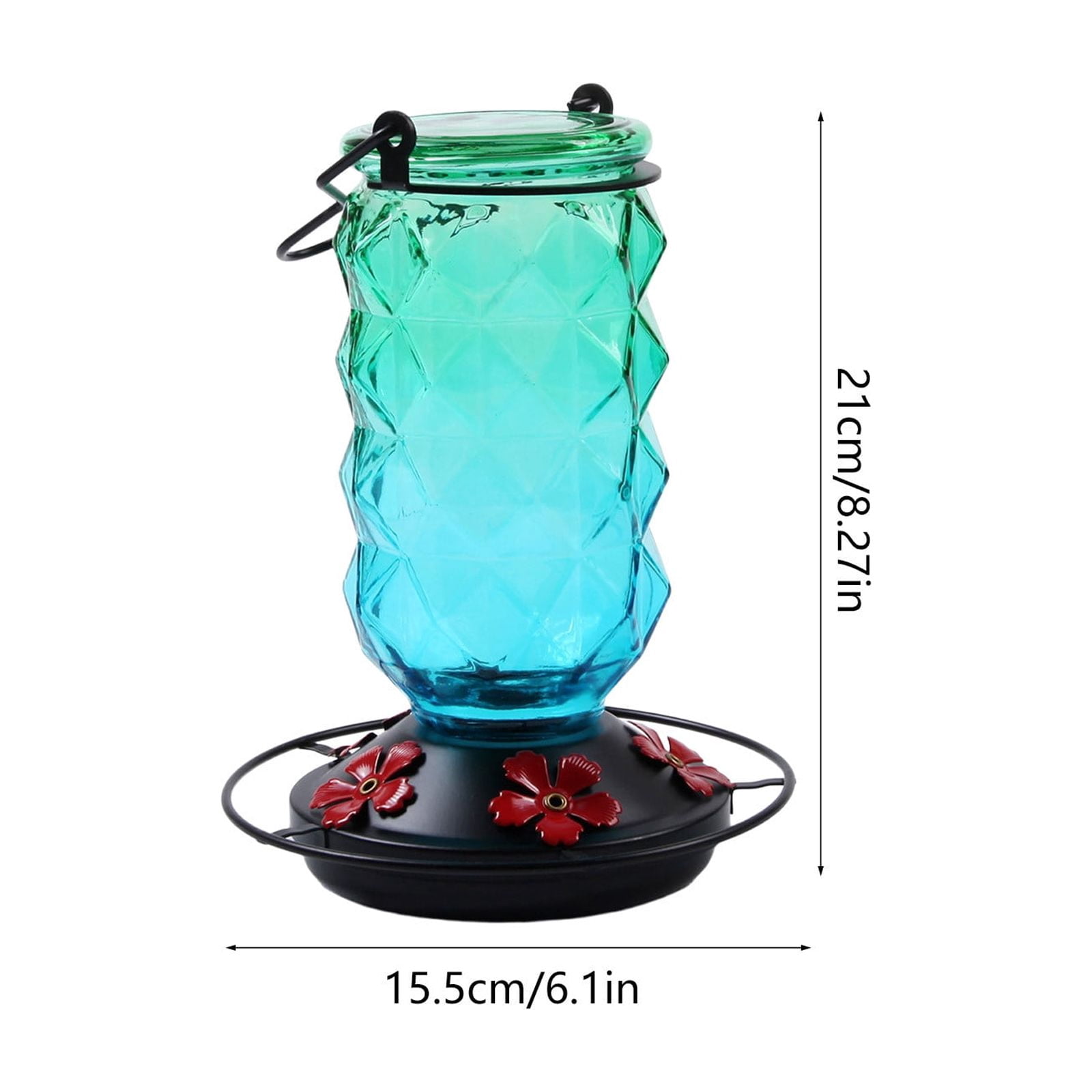 BZPIZ Hummingbird Feeders for Outdoors, Hanging Glass Bowl Hummingbird Feeder with Flower Shaped Feeding Ports, Bird Baths for Hummingbirds, Garden Patio Backyard Lawn Decor Green