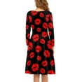 thumbnail image 3 of FKELYI Red Kiss Lips Women Dress Size XL Casual Long Sleeve Dress for Women Sexy Lightweight Party Swing Skater Dress Knee Length, 3 of 4