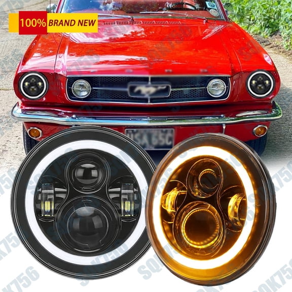 For Ford Mustang 1965-1978 7" inch LED Sealed Headlights Hi/Lo Beam WHITE Halo