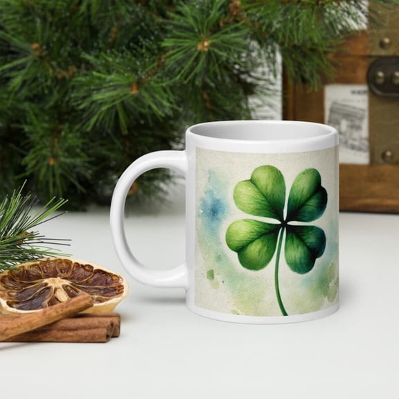 Four-Leaf Clover Mug – St. Patrick’s Day Coffee Cup – Lucky Charm Gift Idea – Clover Ceramic Mug – Irish-Themed Gift Coffee Lovers.