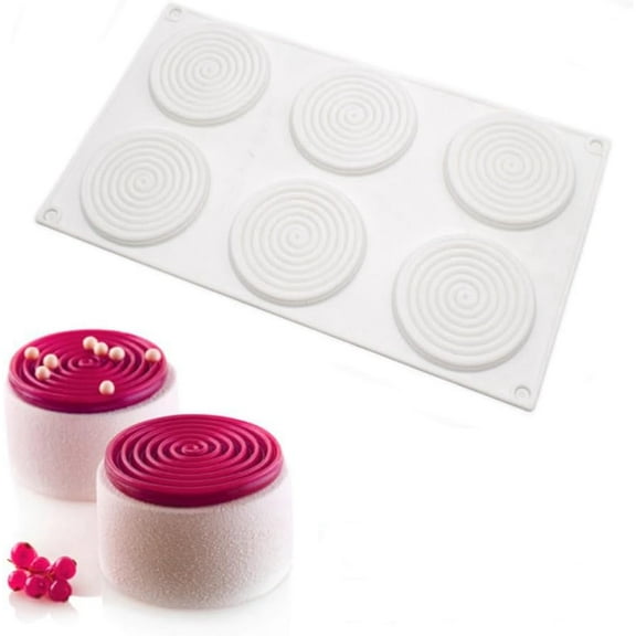 Silicone Mold 6 Cavity Round Spiral Shaped Cake Silicone Baking Mold DIY Spiral Silicone Jelly Candy Mould (Spiral Pattern C_11.64 X6.84 X0.4 inch)