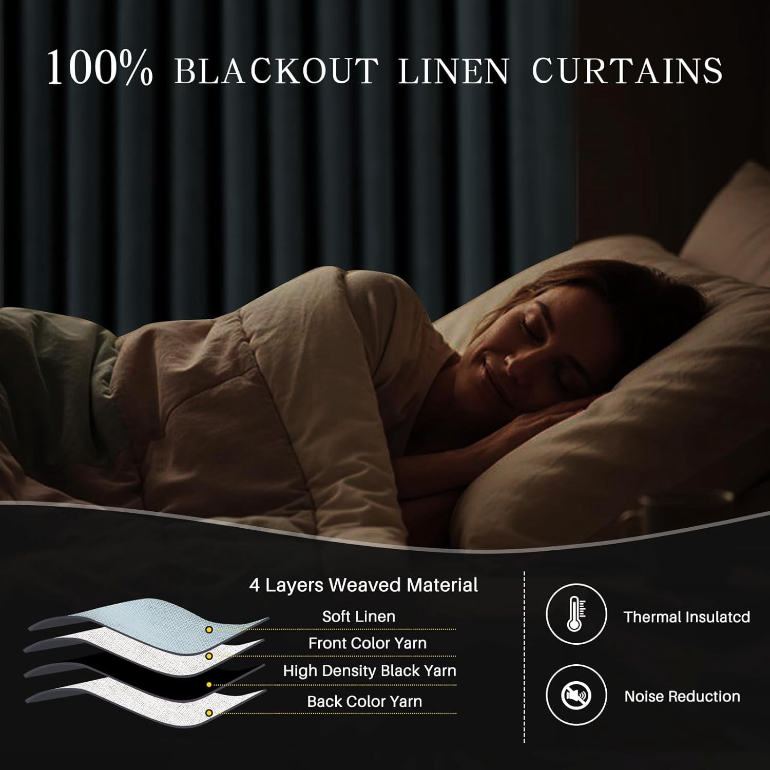 Nalqet Linen Pinch Pleated Full Blackout Curtains for Bedroom - 2 Pages Black Out Blue Curtains 90 Inch Long 2 Panel for Living Room Darkening Thermal Window Curtain Drapes with 16pc Hooks